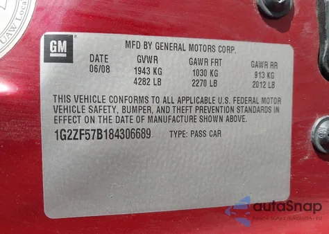 2008 Pontiac G6 Value Leader from USA, damaged, VIN 1G2ZF57B184306689